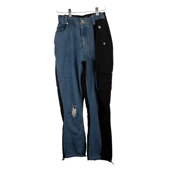 Maniere de Voir Blue Black Hybrid Two Tone Cargo Jeans Y2K Womens 8 - Picture 1 of 6